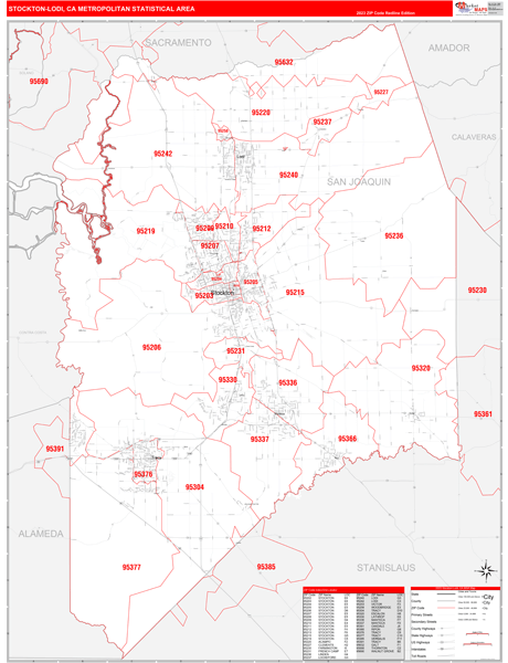 Stockton-Lodi Metro Area Map Book Red Line Style